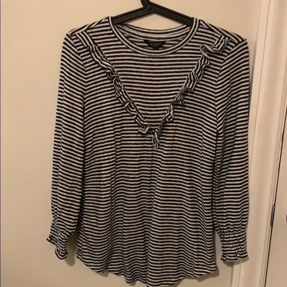 Lucky Brand striped blouse with ruffle